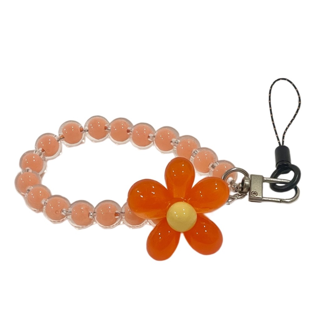 🎁 Kawaii Orange Flower Mobile Phone Wrist Lanyard Solid Makaron Beaded Chain